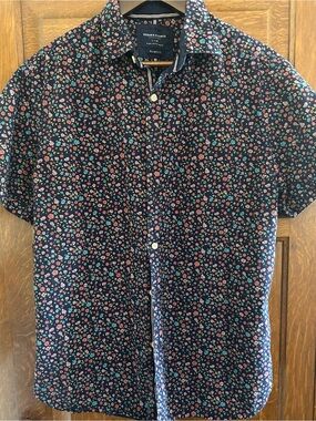 Denim & Flower Navy Short-Sleeve Button-Down with Pink & Teal Floral
